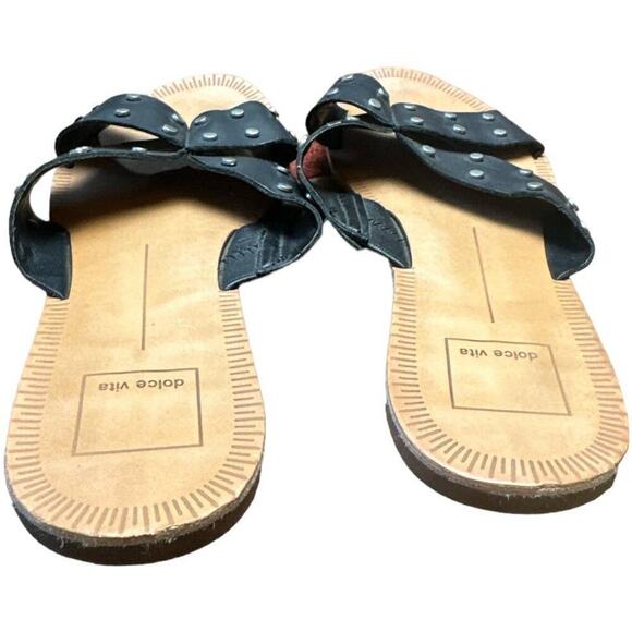 Dolce Vita Black Leather Studded Flat Slide Sandals Women's Size 8 - Picture 3 of 8